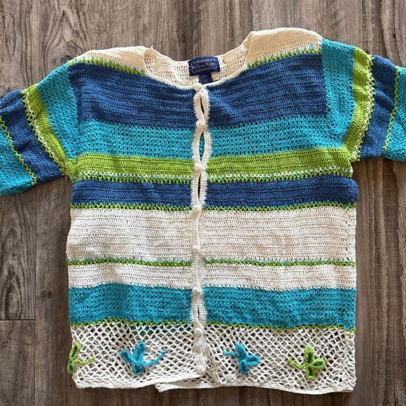 Willow Ridge Sweaters - Vintage Willow Ridge  cotton Colorful Striped short sleeve Cardigan sz m